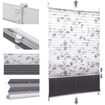 Sekey - Plissee Klemmfix ohne Bohren 110x130cm Weiß mit Druck und Dunkelgrau Doppelplissee Day + Night Verdunkelung Sonnenschutzrollo Lichtschutz