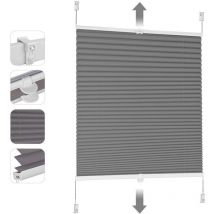 Sekey - Plissee ohne Bohren Verdunkelung, Fenster Plissee Klemmfix Jalousie, Verspannt Blickdicht Sonnenschutz Fensterollo, Dunkelgrau, 65 x 100 cm