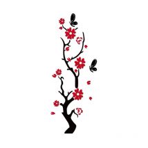 Xinuy - Plum Blossom 3D Acrylique Sticker Mural Nordique Fleur diy Sticker Mural Miroir Fond Décoration Murale Salon Chambre Mur Fond (Noir Rouge)