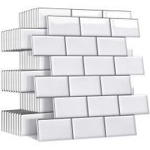 Plus épais Credence Adhesive pour Cuisine Salle de Bain, Faux Carrelage Adhesif Mural Blanc Credence Cuisine Adhesive, ImperméAble 3d Dalle pvc