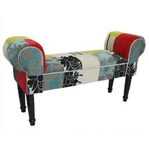 PLUSH PATCHWORK - Shabby Chic Chaise Pouffe Stool / Wood Legs - Blue / Green / Red - Black / White / Blue / Red / Green
