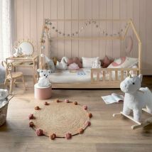 Kontarboor - Lit cabane enfant 90 x 190 cm avec sommier et barrières.