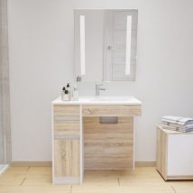 BadezimmerMˆbel PMR ANDY 90 cm Holz und Weifl + Drehspiegel - Waschbecken ‹ rechts