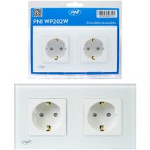 WP202W - Presa doppia da incasso, con cornice in vetro, 16A, 2X3000W, 230V, bianco - PNI