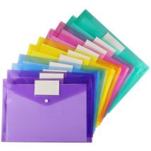Pochette Documents, 10 Pochettes A4 5Couleurs Différentes, Avec Bouton-Pression et Pochette Pour Cartes de Visite, pour le Classement, Triées pour