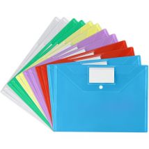 Pochette Documents, 12 Pochettes A4 Six Couleurs Différentes, Avec Bouton-Pression et Pochette Pour Cartes de Visite, pour le Classement, Triées pour