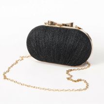 Ensoleille - Pochettes Femme Brillant Mariage Sacs à main de mariée Noeud métallique(noir)