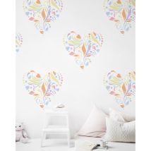 Pochoir, coeurs et cercles, motif floral, amour, 60 cm X 70 cm