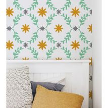 Pochoir, motif petites fleurs, feuilles pour murs, 50 cm x 50 cm
