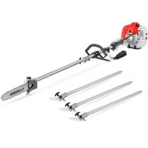 Greencut - Podadora altura telescópica gasolina 65cc, motor 2 tiempos, espada 12', 3 barras prolongadoras alargadoras 5 metros, motosierra trabajo