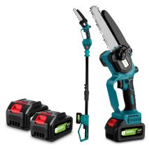 Podadora de pértiga sin cable, 2 en 1 Mini astilladora de 6» sin escobillas y batería, Extensión hasta 2 m, Con dos baterías