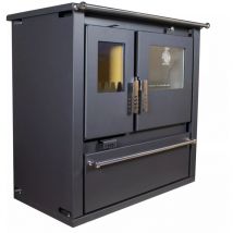 Verso - Poêle à bois de Cuisine cs Plus - 7,7 kW avec Four en Inox et Panneaux Latéraux Peints en Noir, Élégance et Puissance pour Votre Cuisine