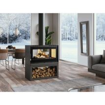 Fm Calefaccion – Poêle À Bois 2 Vitres – Puissance 12.6 Kw – Rendement 81 % – Évacuation Des Fumées Supérieure – Longueur Bûche 62 Cm