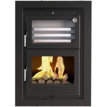 Four poele a bois en acier encastrable foyer en fonte - couleur noir - Made in Spain