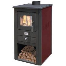 Mille Srl - Poele A' Bois Mode'le 'pallade' 10.7kw Couleur Noir Et Bordeaux En Acier Avec Porte De Ventilation Anti-bue'e
