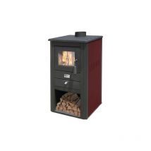 Poele a' bois mode'le "pallade" 13kw couleur noir et bordeaux en acier avec porte de ventilation anti-bue'e