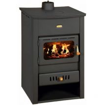 Poêle à bois pour chauffage central. Poêle à combustible solide avec chaudière intégrée. Puissance de chauffage 4 + 13 kw. Couvercle en fonte. Modèle