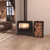 Bronpi - Poêle à bois raccordable sur pieds Cairo 70 Box 12 kW Sans kit air - Foyer en firetek - Avec kit ventilation