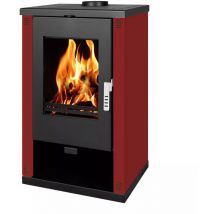 Poêle à bois Verso Theia 9 kW avec Panneaux Latéraux Peints en Bordeaux - Chauffage Puissant et Design Raffiné