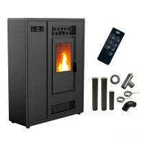 Sannover - Poêle à granulés Air Slim Astral 12,2 kW Noir + Kit Raccordement Fumisterie