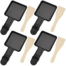 Poêlons 4 Pièces Revêtement Antiadhésif Mini Raclette Set avec 4 Pelle en bois Portable Plateau de cuisson pour Fromage Fondu Oeuf Frit