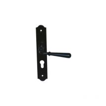 Poignée de porte sur plaque étroite à clé classique modèle Beynac - Fer noir