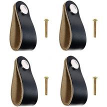 Poignee Cuir Tiroir 4pcs Poignées de Placard Noires Poignée en Cuir pour Meuble avec Vis de 22mm Poignée en cuir pour Armoire, Cuisine et Porte——