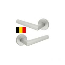 Poignée de porte intérieure en Aluminium finition argent sur rosace ronde BdC, dublino, norme belge