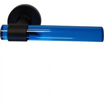 Maniglie per porte in cristallo di plexiglass blu "joy" con gambe in acciaio inox nero. Senza rosette di funzione
