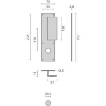 Poignée palière aluminium type Bastille 70x250mm argent trou de 26 Heracles I-231103TR26