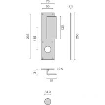 Poignée palière aluminium type Bastille 70x250mm argent trou de 34 Heracles I-231103TR34