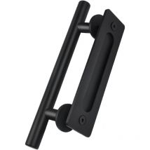 Poignee Porte, 30cm/11" Rétro Poignée de Porte Coulissante Noir en Acier Inoxydable Tirer et Rincer la Sets de poignées pour Porte Coulissante en