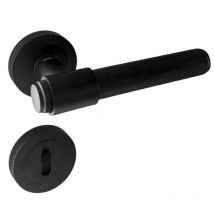 Secury-t - Poignées de porte sur rosace ronde noir mat industriel - Modèle Ema Trou de clé l