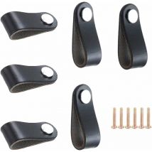 Poignées de Placard, Lot de 6 Poignée en Cuir Délicat Utilisées Pour Les Meubles de Chambre à Coucher (Monotrou, Noir)