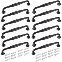 Sinbinta - Poignet de Meuble, 12 Pièces Noir Alliage d'aluminium Poignée Cuisine Distance de Trous 128mm, Poignées de Porte d'Armoire Pour Porte pour