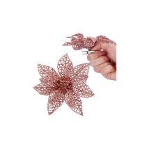 Fiore artificiale, Stella di Natale, rosa in glitter.