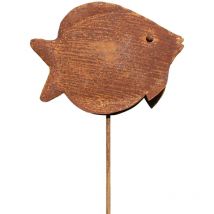 Jardindeco - Poisson en fer forgé rouillé sur pic Bob
