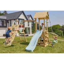 OutdoorToys Spielturm Trondheim aus Holz in Blau mit Babyschaukel