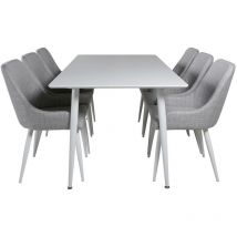 Polar180X90WHWH ensemble table, table blanc et 6 Plaza chaises gris, blanc.