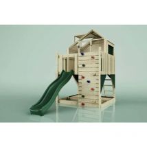 Polarplay - OutdoorToys Spielturm aus Holz mit Wellenrutsche Outdoor Klettergerüst mit Plattform, Spielhaus, Kletterwand, Sandkasten und Kleterseil