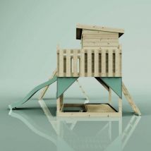 OutdoorToys Spielturm Aksel aus Holz in Grün mit Babyschaukel
