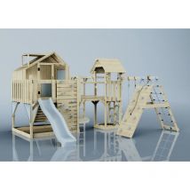 OutdoorToys Spielturm Bo aus Holz in Blau mit Kinderschaukel