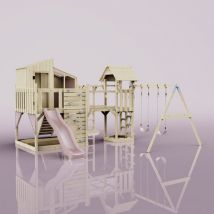 Polarplay - OutdoorToys Spielturm Emma aus Holz in Rosa mit Kinderschaukel