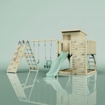 Polarplay - OutdoorToys Spielturm Frida aus Holz in Grün mit Babyschaukel