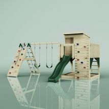 Polarplay - OutdoorToys Spielturm Frida aus Holz in Grün mit Kinderschaukel