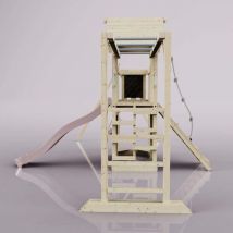 POLARPLAY Spielturm Helsingborg aus Holz – 2 Schaukeln – Wellenrutsche – Kletterseil – Altrosa – max. 50 kg