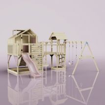 Polarplay - OutdoorToys Spielturm Knut aus Holz in Rosa mit Trapezschaukel