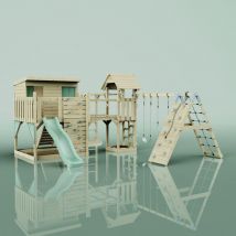 Polarplay - OutdoorToys Spielturm Malin aus Holz in Grün mit Trapezschaukel