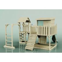 OutdoorToys Spielturm Malou aus Holz in Grün mit Trapezschaukel