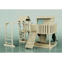 POLARPLAY Kinderspielturm Malou aus Holz – Doppel-Schaukel – Mintgrün – Maximalgewicht 50 kg